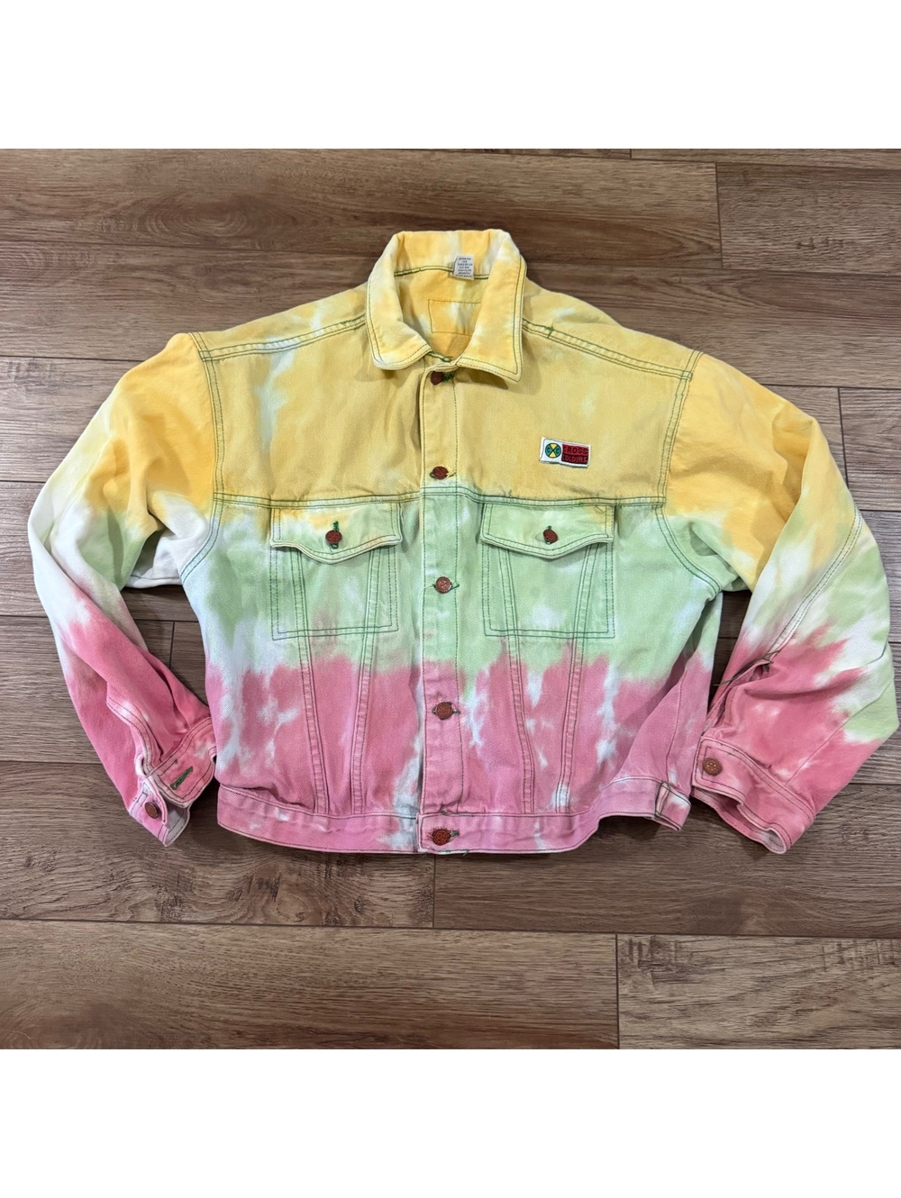 Vtg 90s Cross Colours Tie Dye Denim Jacket Size 3 XL